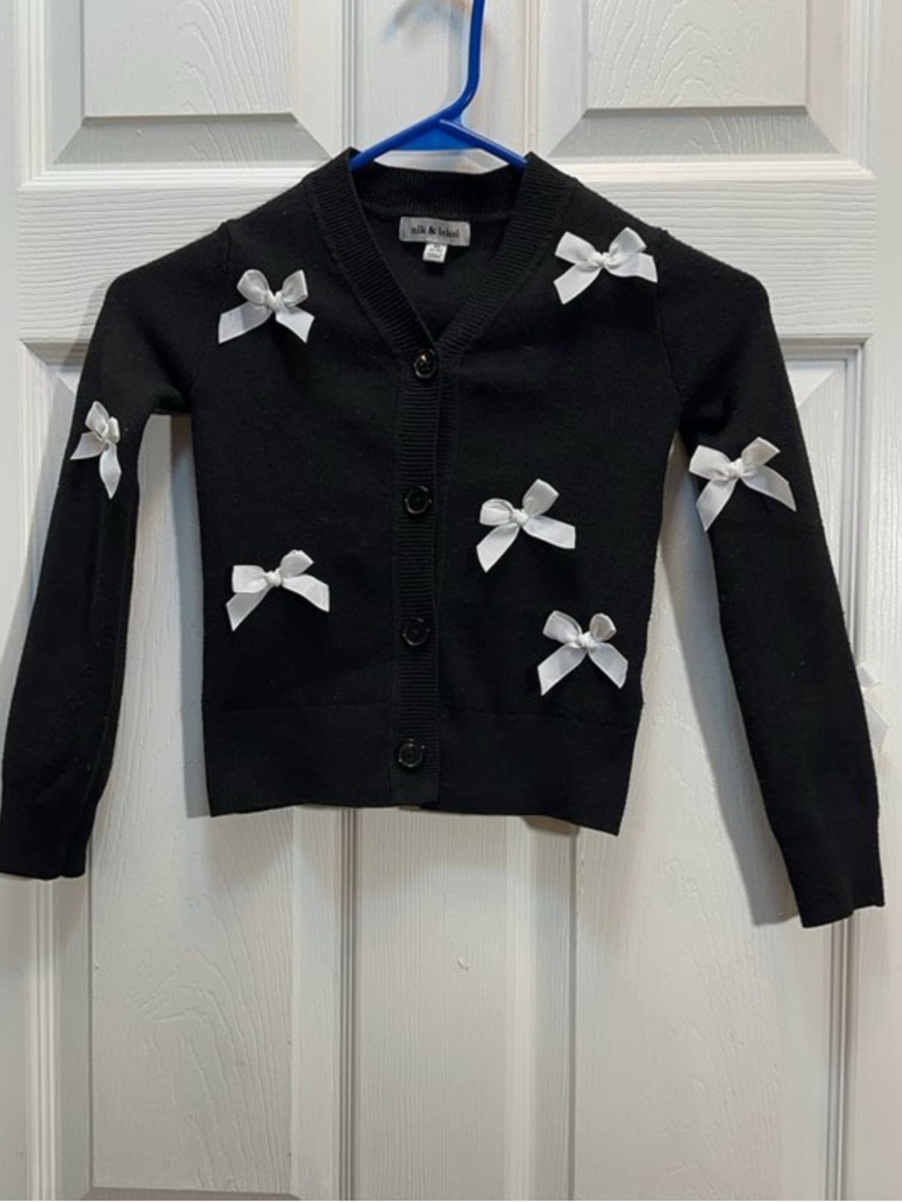 Black Girls' Cardigan with White Bow Details